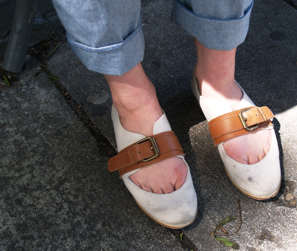 Capitol Hill, Seattle Street Style: White canvas shoes with buckles