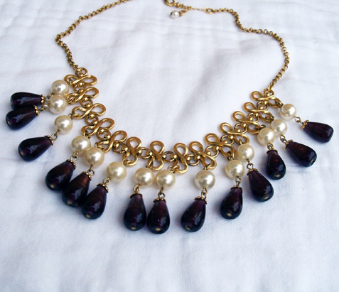 Pearl and Purple Glass Dangle Necklace from Gerard Yosca