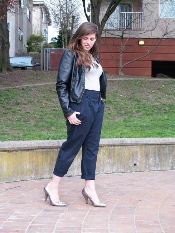 woman in clothing from vintage clothing shops in Seattle