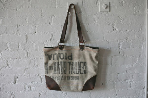 salvaged grain sack tote