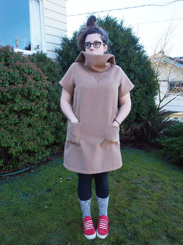 women's modern felt dress in camel from Meg