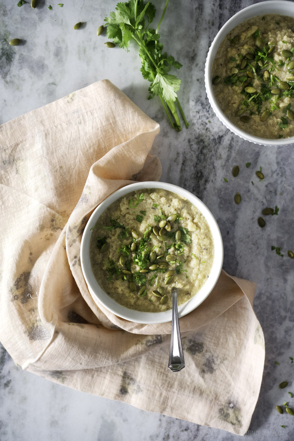 2 bowls of cauliflower and apple soup