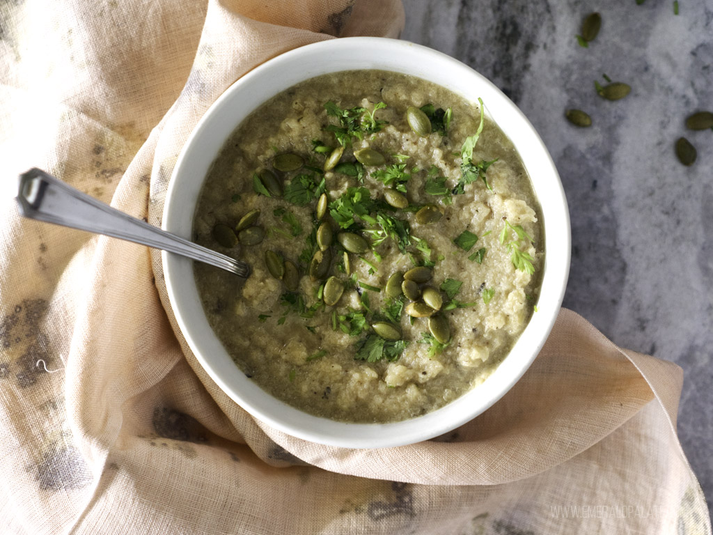 Bowl of easy cauliflower apple soup