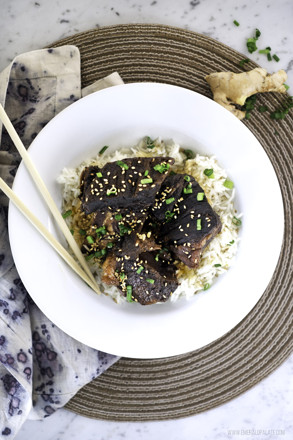 short rib recipe with rice and chopsticks