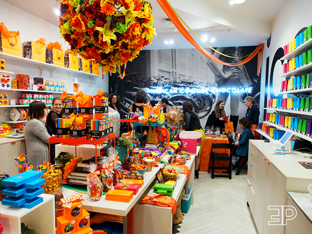 the colorful store display at jcoco Chocolate in Bellevue Square Mall, outside of Seattle, WA