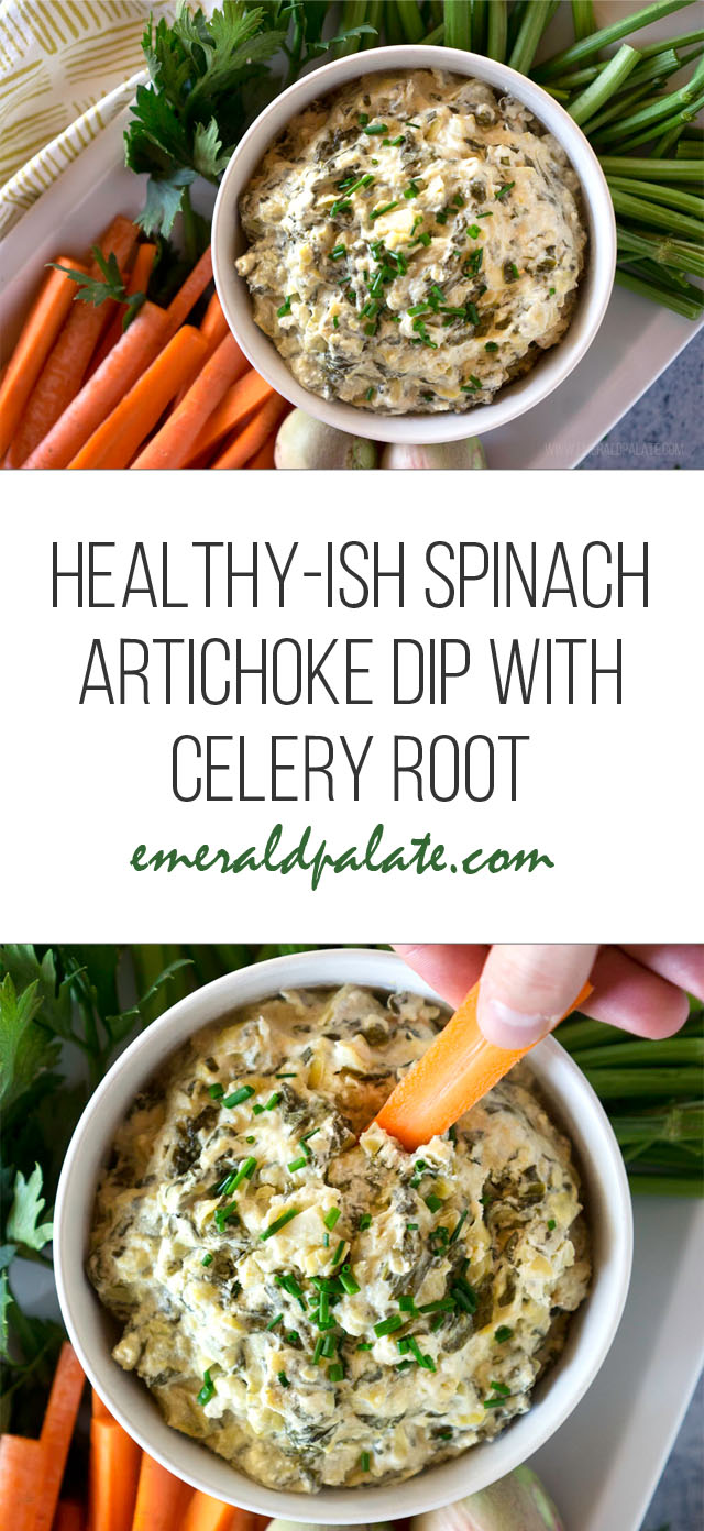 healthy spinach artichoke dip with celery root
