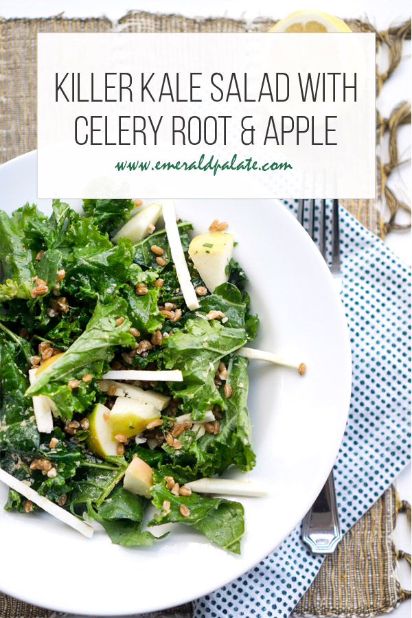 killer kale salad with celery root and apply