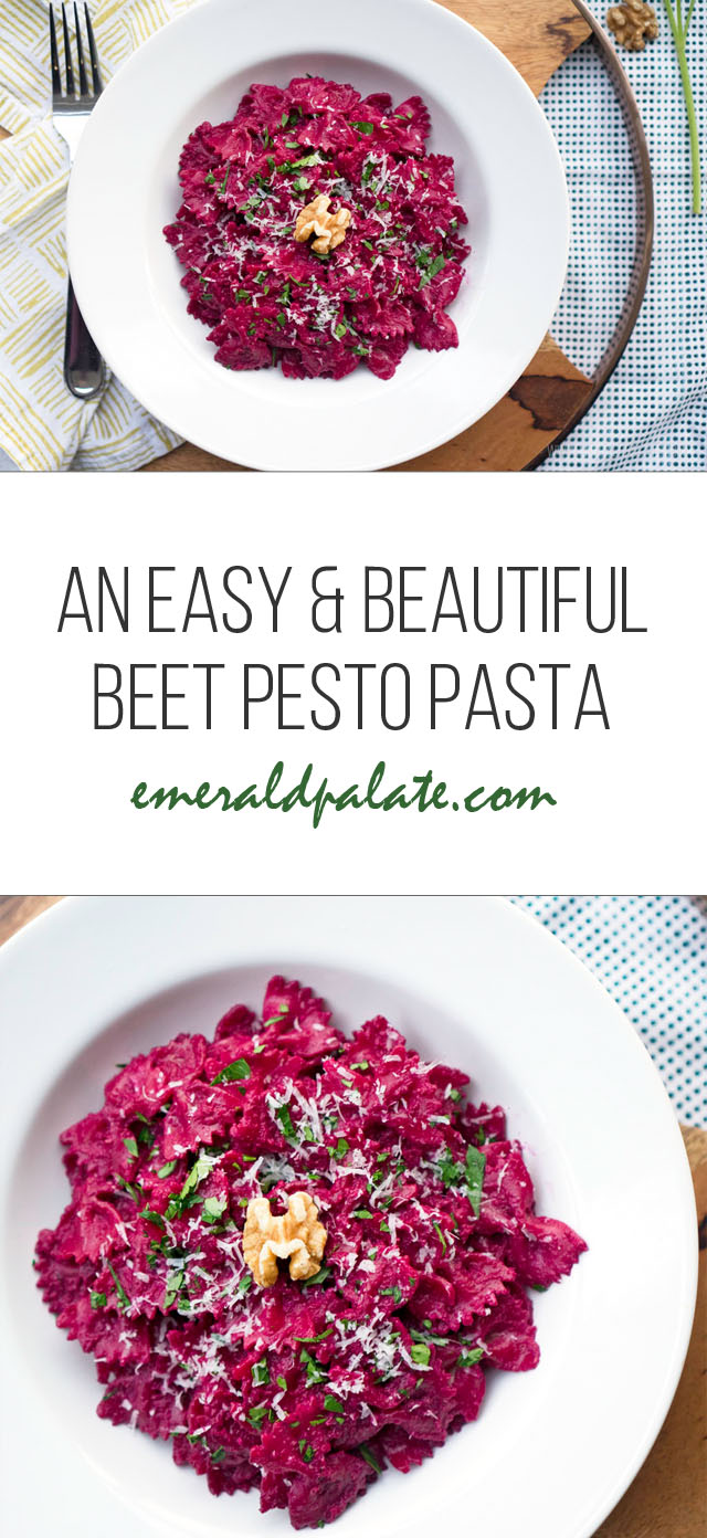 an easy and beautiful beet pesto pasta