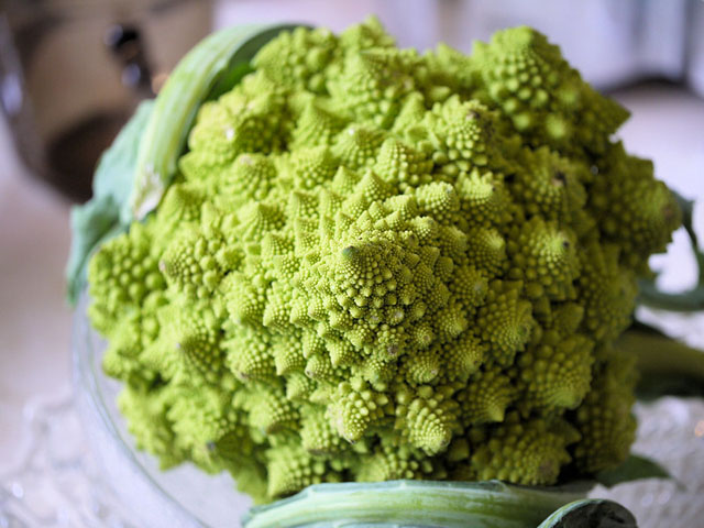 closeup of raw romanesco to show what it looks like