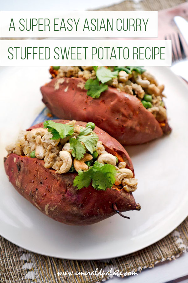 a healthy sweet potato recipe with curry stuffing
