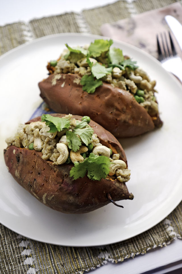 stuffed sweet potatoes on a plate