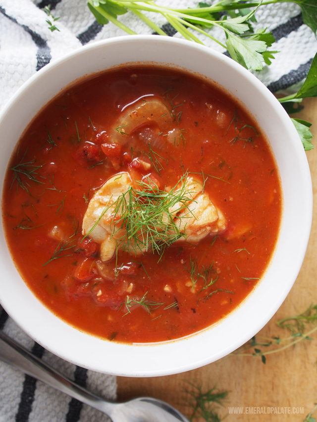 Italians do a Feast of the Seven Fishes during the holidays. This Italian fish soup makes an excellent addition because it's easy, healthy, and flavorful.