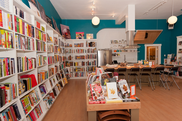 The Book Larder is a community kitchen in Seattle that sells cookbooks and hosts author talks, book tours, and cooking classes.