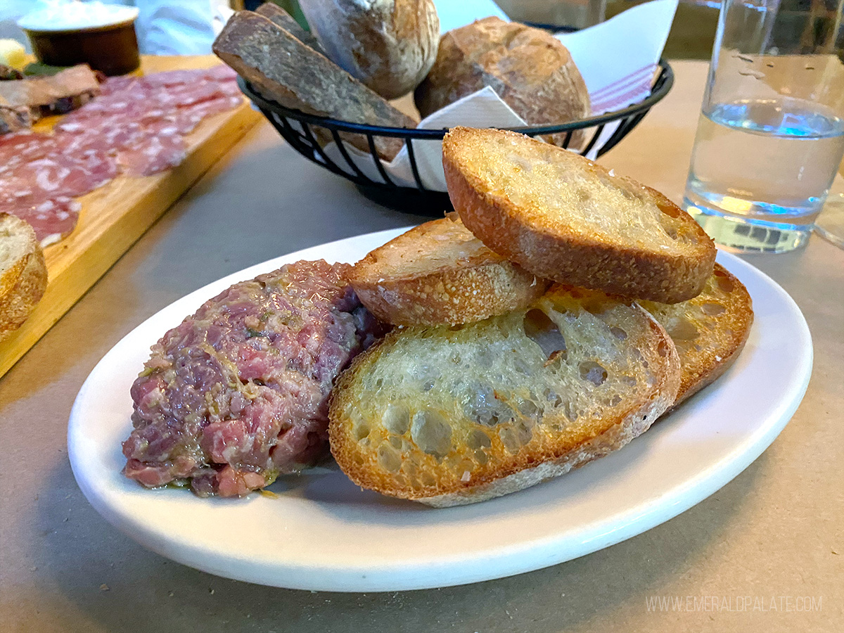 steak tartare and bread from a Seattle wine bar