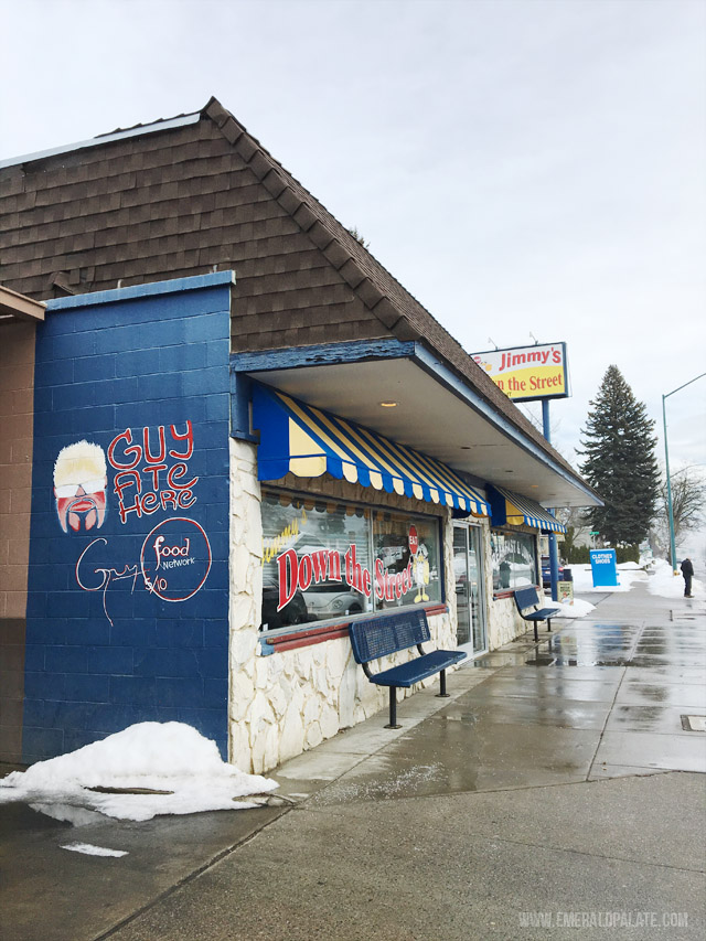 Jimmys Down the Street, a diner in Couer DAlene Idaho that is featured on Guy Fieris Diners, Drive Ins, and Dives for their insanely big cinnamon roll