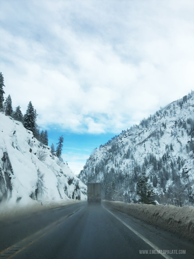 the open road over the Pass in Washington, en route to Idaho to go skiing.