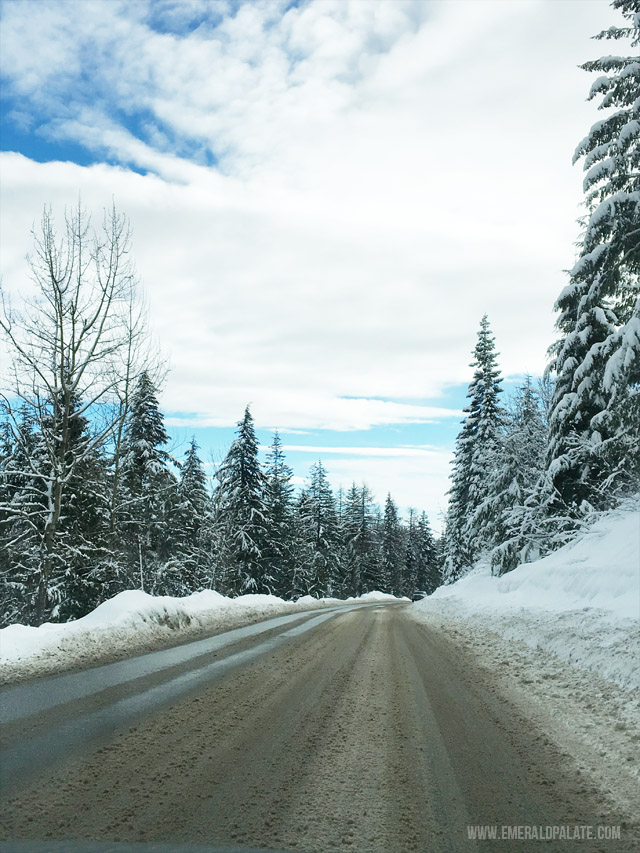 The open road on the way to Schweitzer Mountain Resort in Idaho, a popular ski resort.