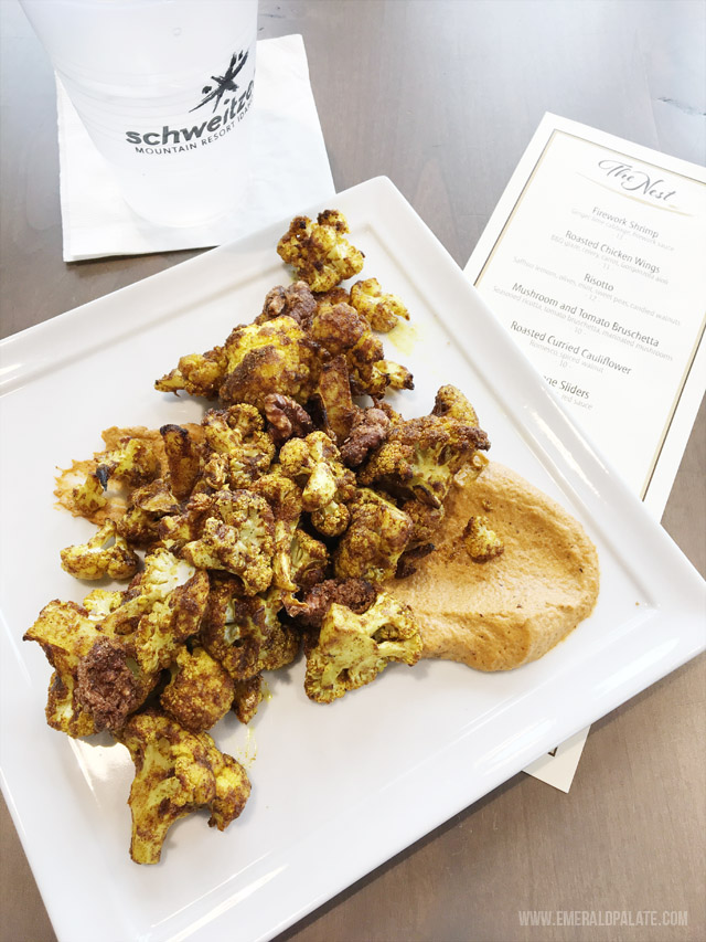 Indian cauliflower with romesco from The Nest, the upscale ski lodge at the top of Schweitzer Mountain Resort, a popular ski place in Idaho.