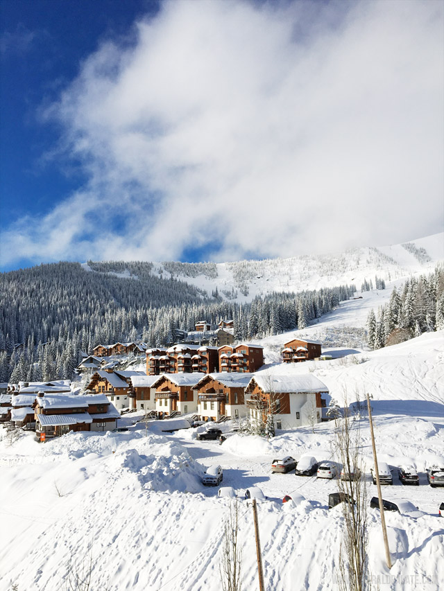 Condos nestled on Schweitzer Mountain Resort in Idaho, a popular ski resort in the Pacific Northwest.