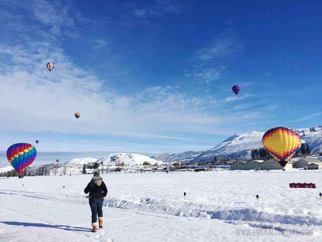 A view of the hot air balloons getting ready to land after floating in the Methow Valley.