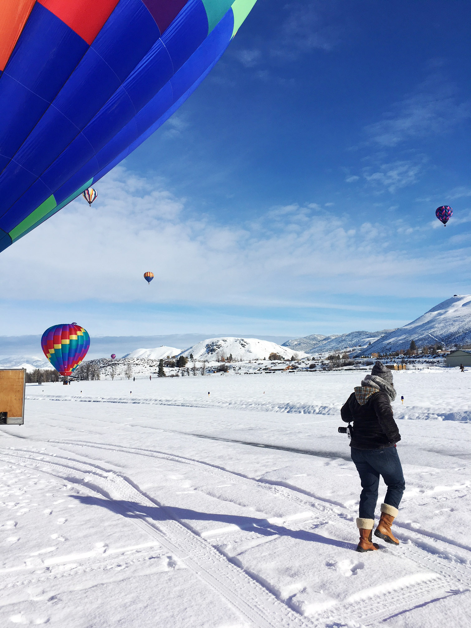 View of hot air balloons at the Winthrop Balloon Roundup in Methow Valley, Washington.