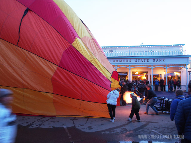 Watching a hot air balloon being blown up at the Winthrop Hot Air Balloon Festival in central Washington.