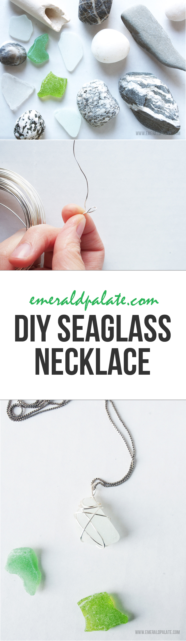 Easy DIY Necklace With Sea Glass or stones. All you need is wire, scissors, tweezers, and the stone or sea glass you want to wrap!