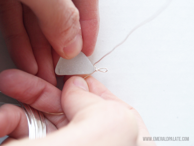 Wrapping wire around sea glass