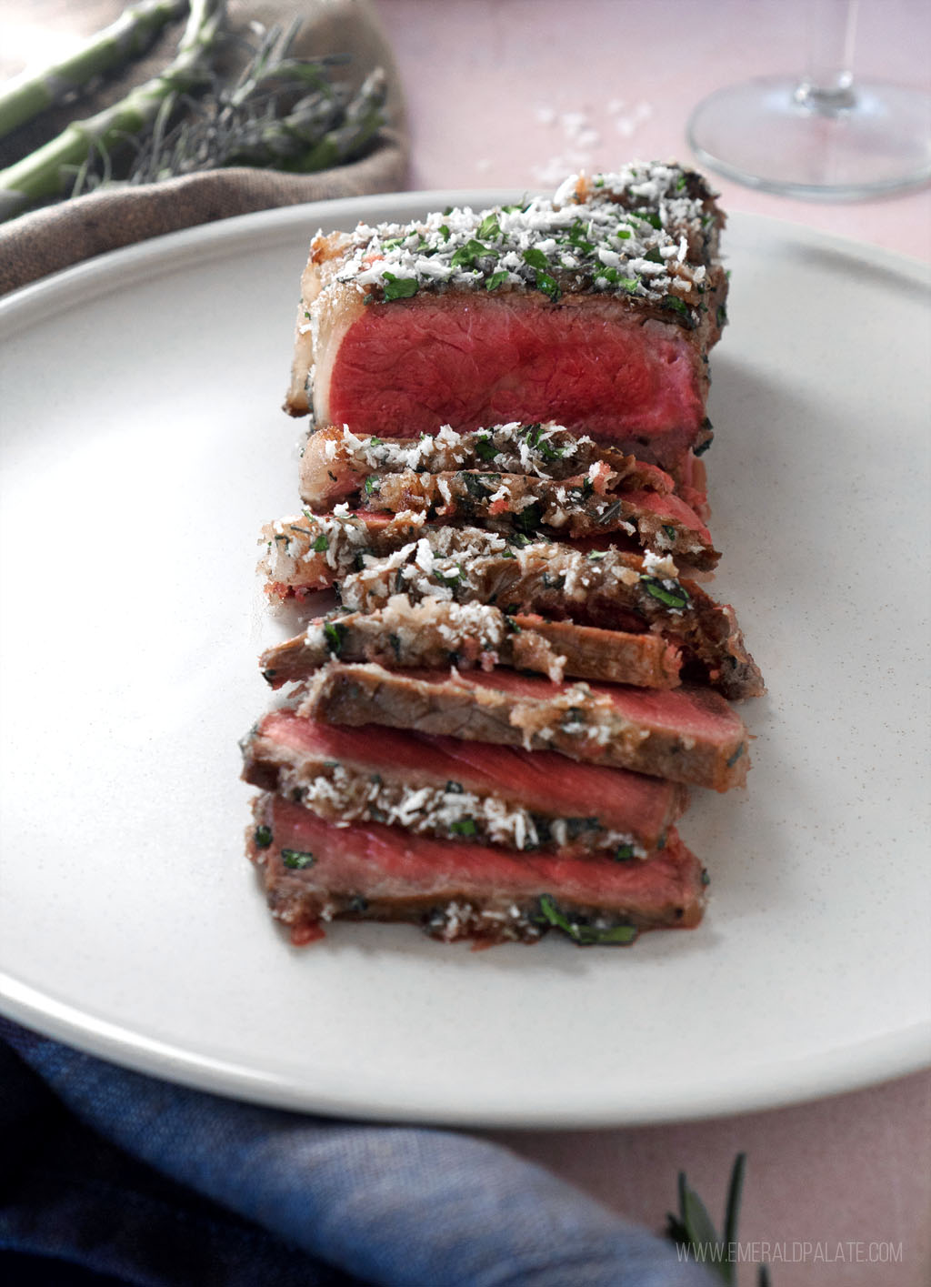 close up of steak sliced thin