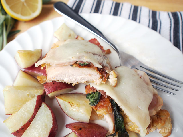 This easy Italian chicken prosciutto recipe includes a saltimbocca sauce, sage, and provolone cheese. It is quick and a true crowd pleaser! 