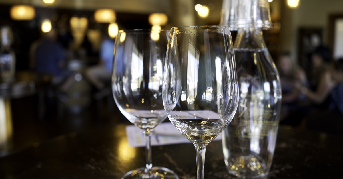 wine glasses on a table at a wine event