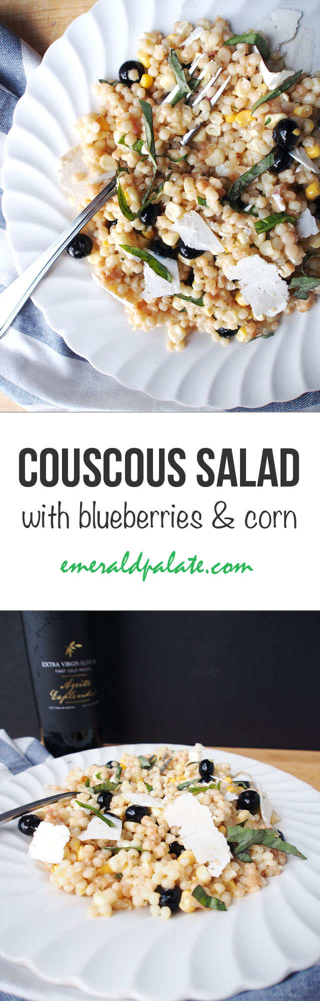 This Israeli couscous salad recipe has blueberries, fresh corn, and Esplendido Douro extra virgin olive oil. It's about to be your new favorite, easy summer recipe! 