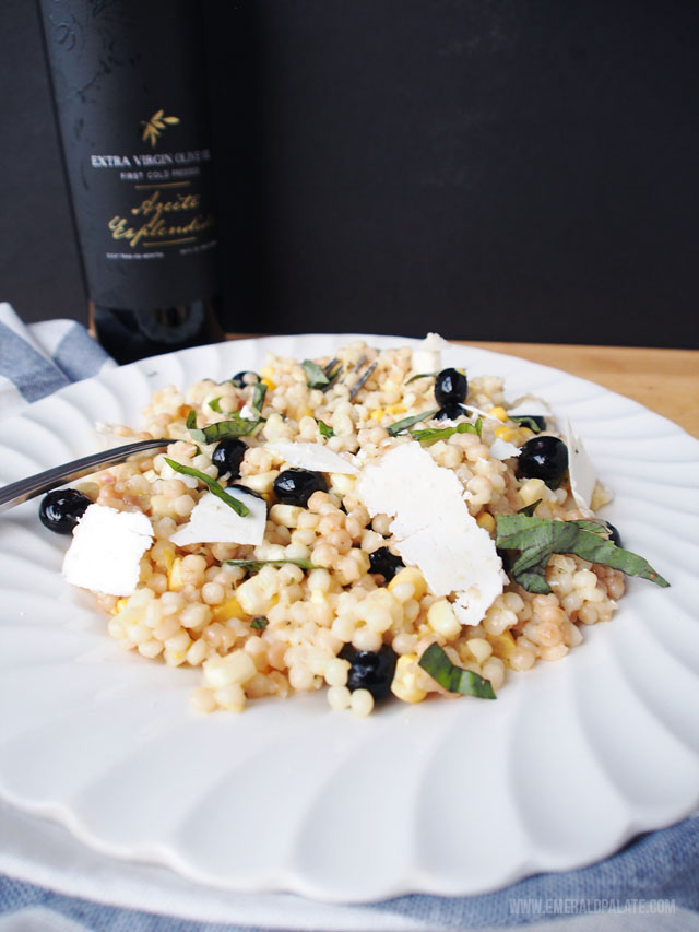 This Israeli couscous salad recipe combines fresh blueberries, corn, tarragon, and ricotta salata.