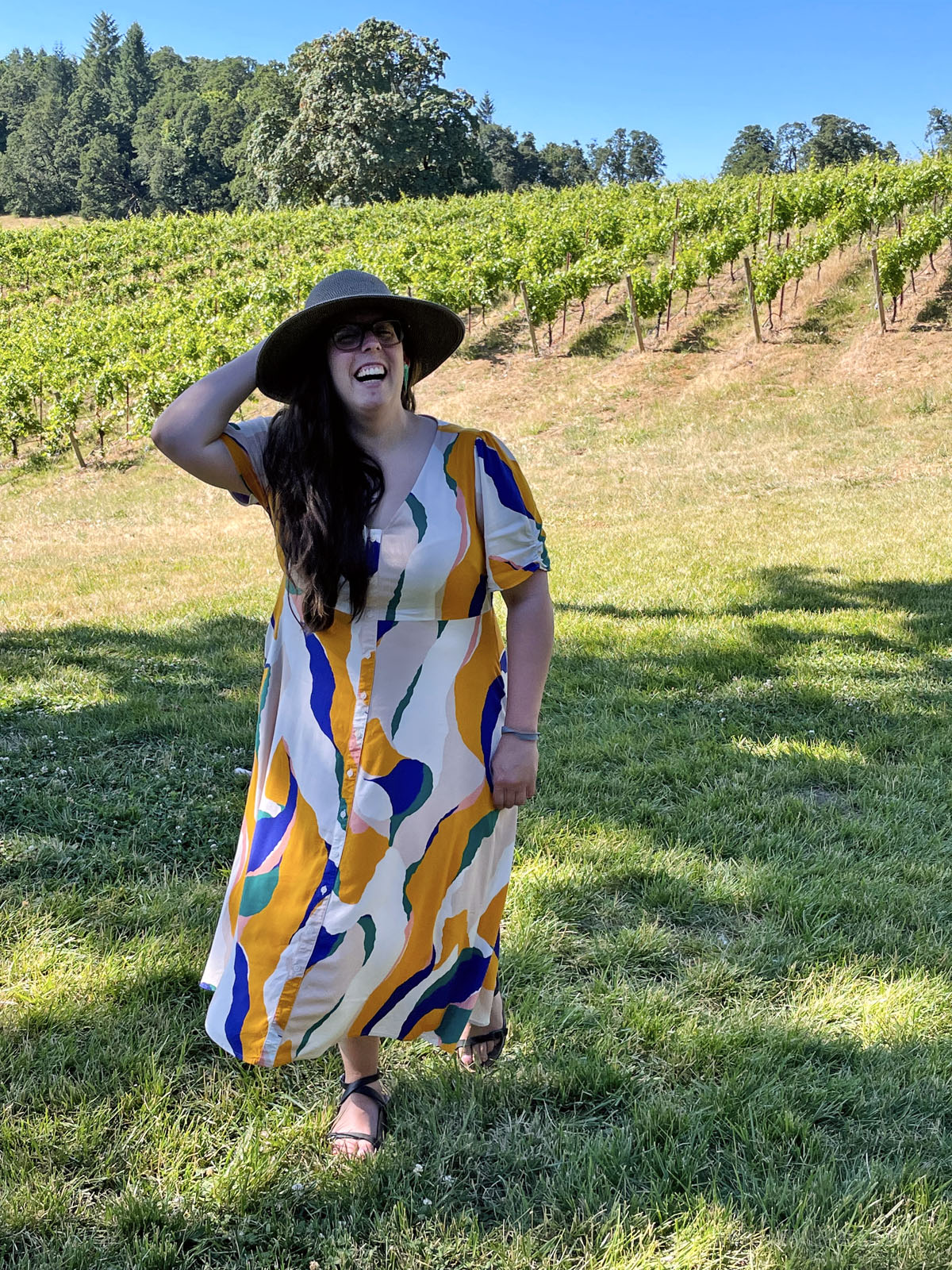 woman laughing at a winery in Willamette Valley