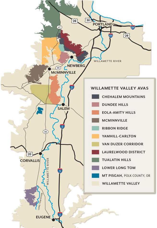 map of Willamette Valley AVAs