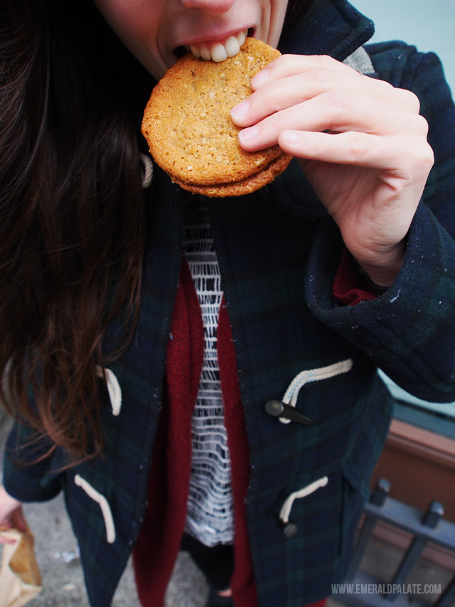 The famous peanut butter cookie at Dahlia Bakery in Seattle, a must eat in Seattle.