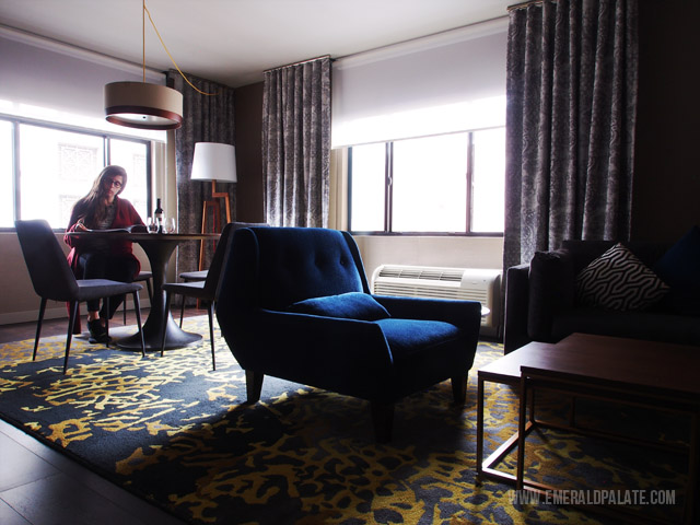 The Paramount Hotel in downtown Seattle is a boutique hotel with posh interiors.