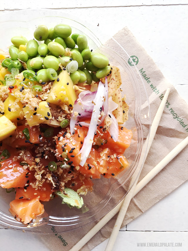 poke bowl from FOB Poke Bar, one of the best food delivery in Seattle.