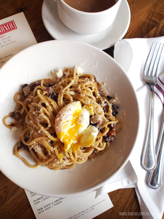 The carbonara with pancetta and egg at Stoneburner is one of the best dishes to eat in Seattle. If you are looking for Italian restaurants when traveling to Seattle, do not miss this place!