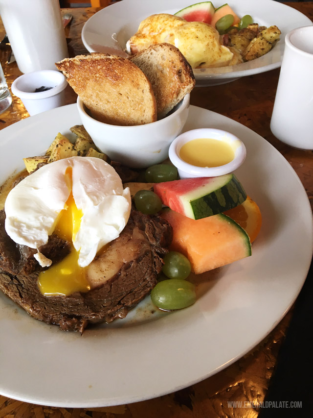 Steak and eggs from Rhodys Cafe in Bow, WA, a restaurant near the Seattle Tulip Festival