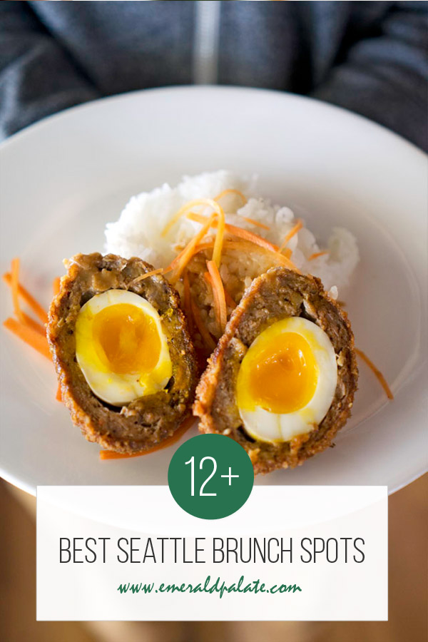 person holding scotch egg cut in half over rice