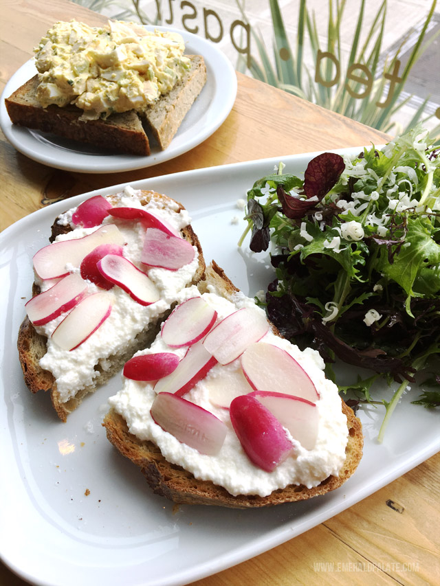 Ricotta and radish toast from Preserve and Gather, one of the best places to get brunch in Seattle.