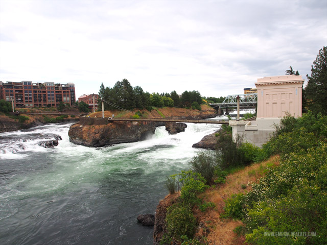 Spokane Falls in Spokane, WA is a beautiful place to stop for photos.