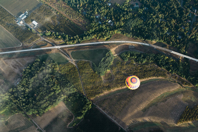 An aerial view of a hot air balloon