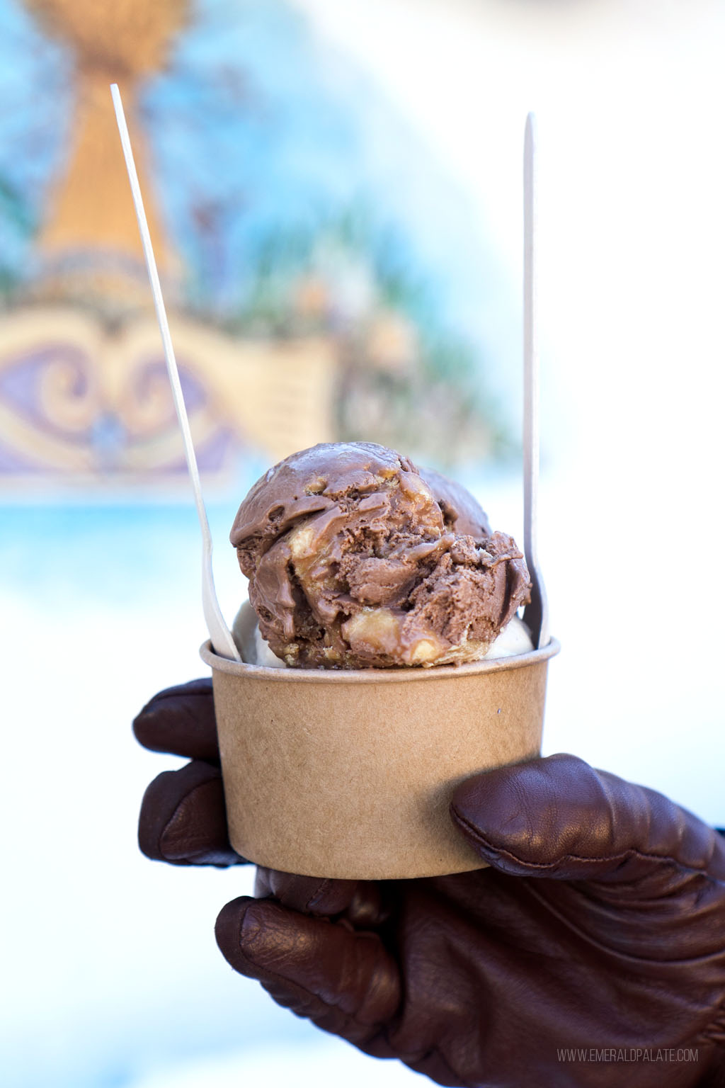 person holding cup of ice cream from a best place to eat in Leavenworth, WA