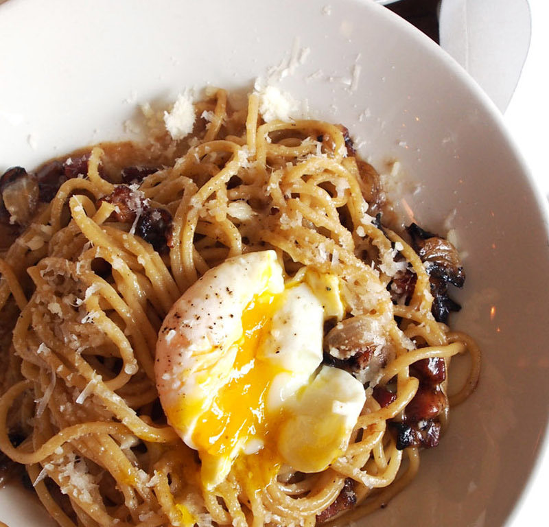 carbonara with a runny egg from the best pasta restaurant in Seattle