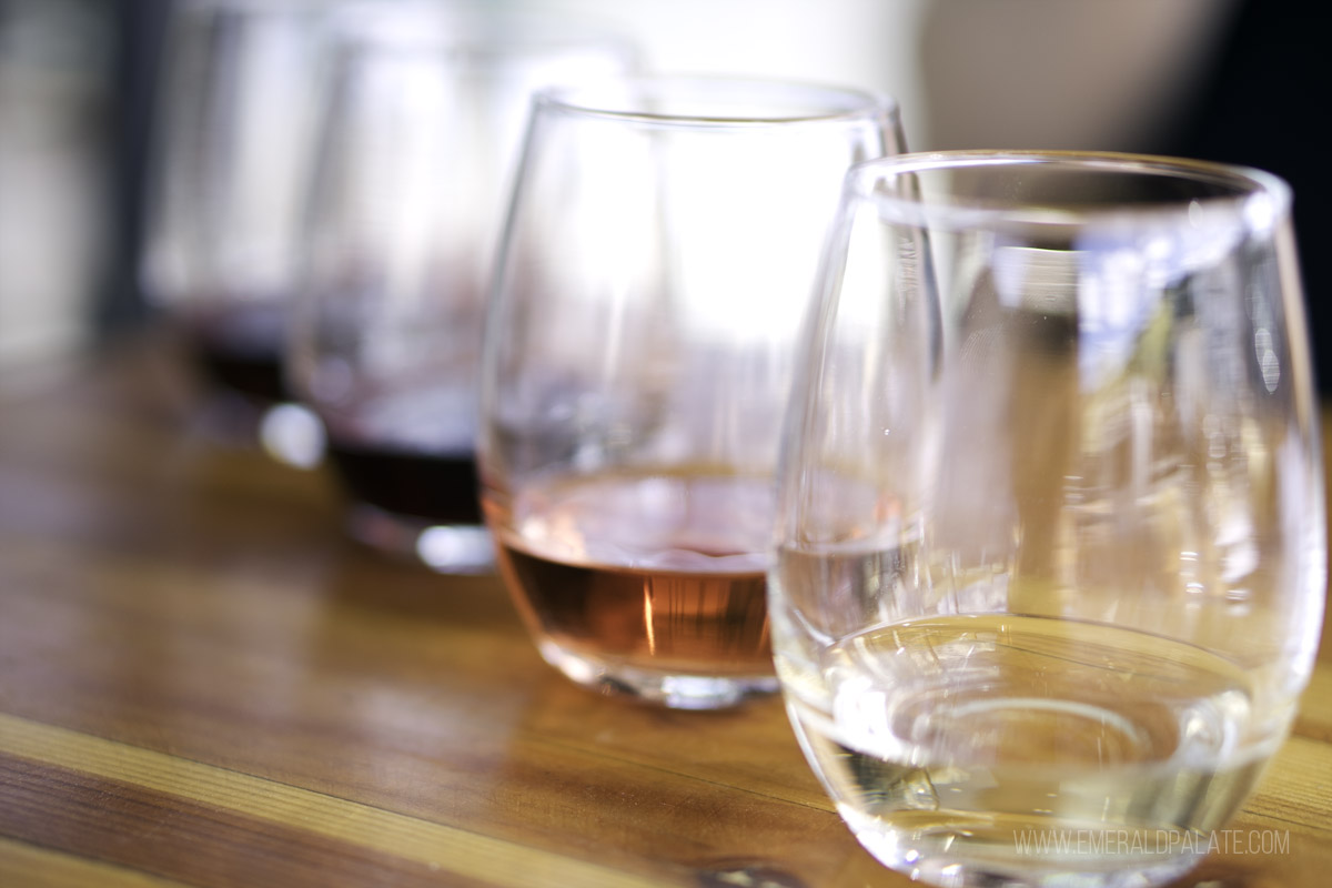 row of wine tasting flight glasses