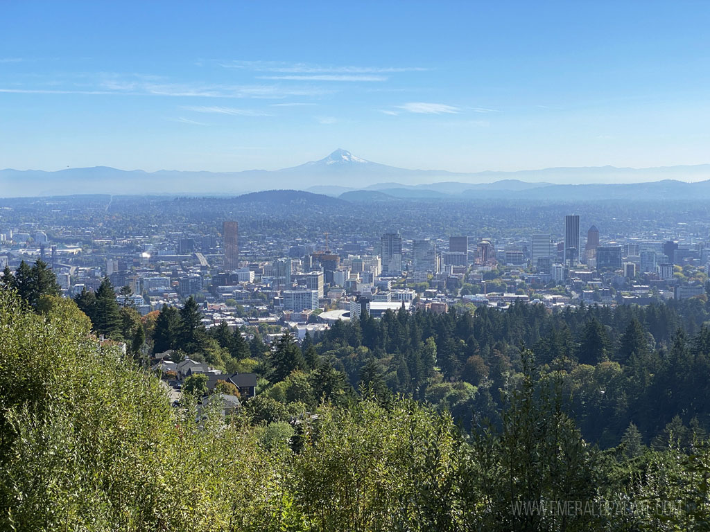 view of Portland and Mt Hood via Pittock Mansion, a must visit on a Portland itinerary