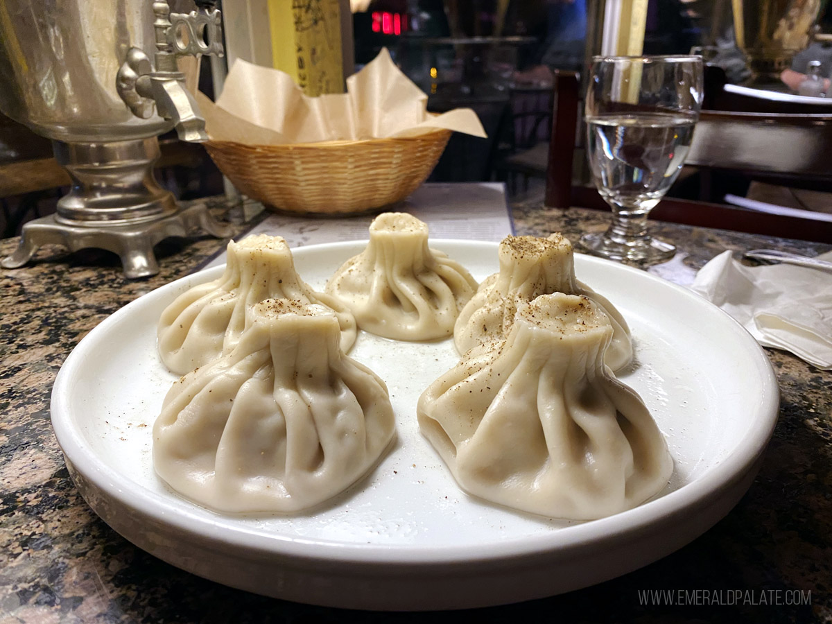 plate of 5 Georgian dumplings at a San Diego restaurant