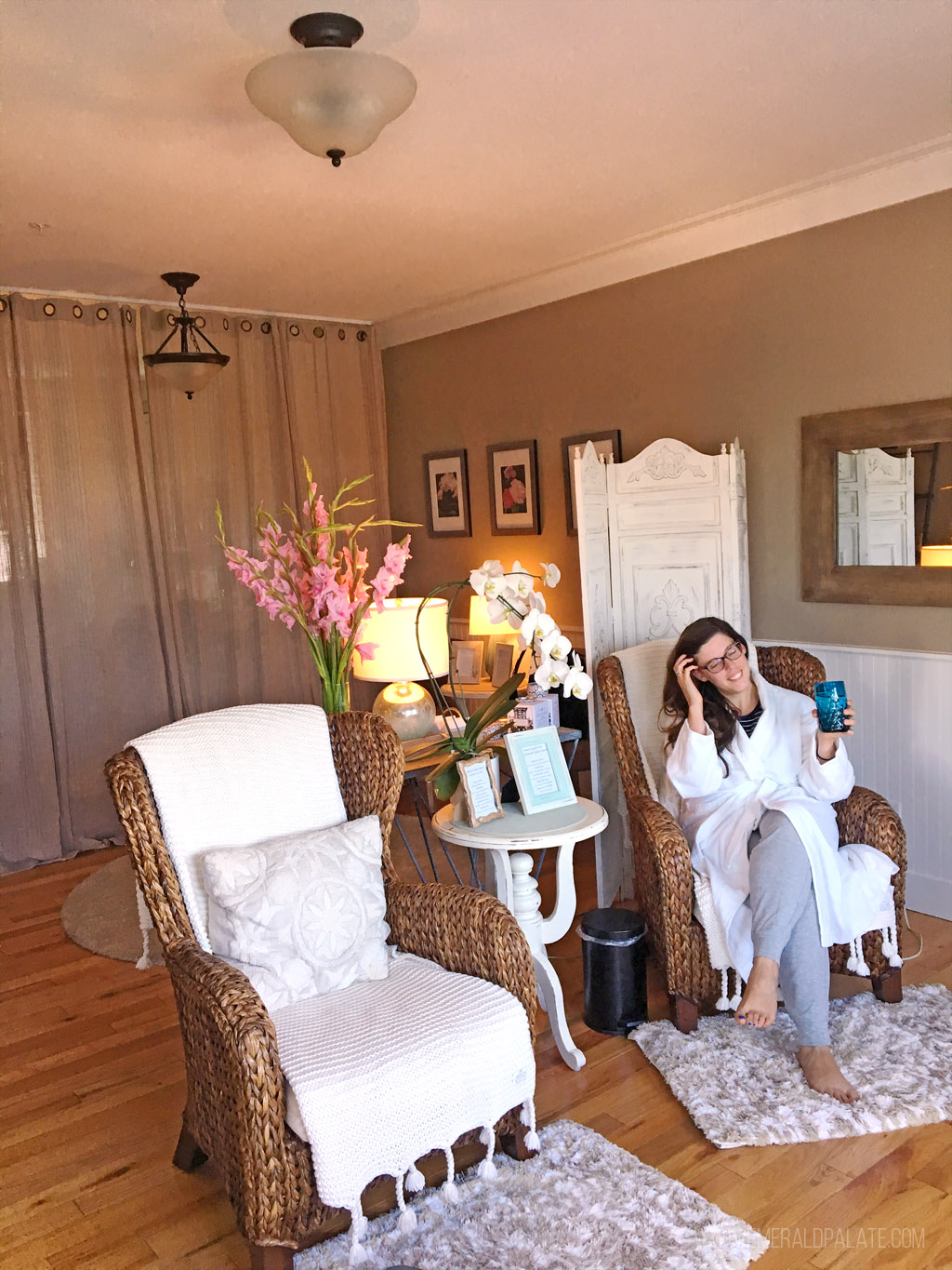 woman in the lobby of a spa in Seabrook, WA